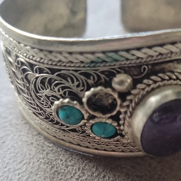 Silver and Turquoise Cuff Bracelet - Picture 2 of 5